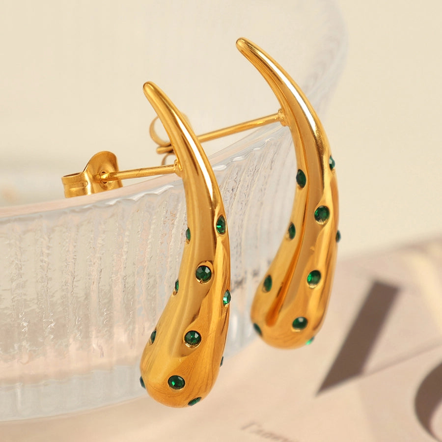 Elegant Water Droplets Rhinestones 18K Gold Plated Ear Studs