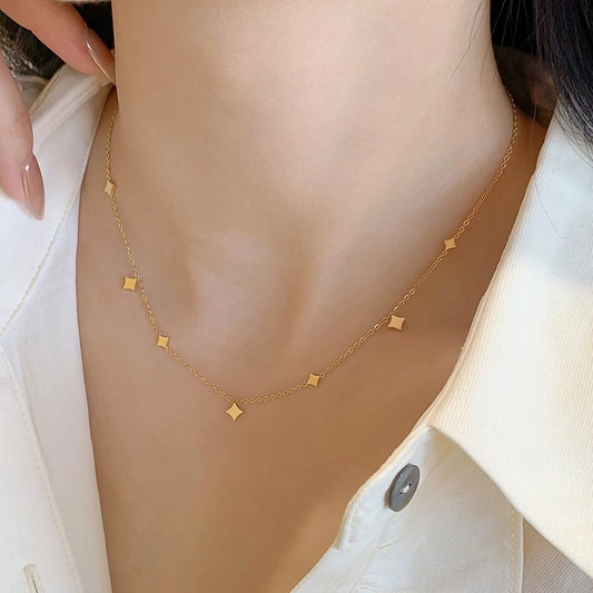 Elegant 18K Gold Plated Sequined Four-Corner Necklace