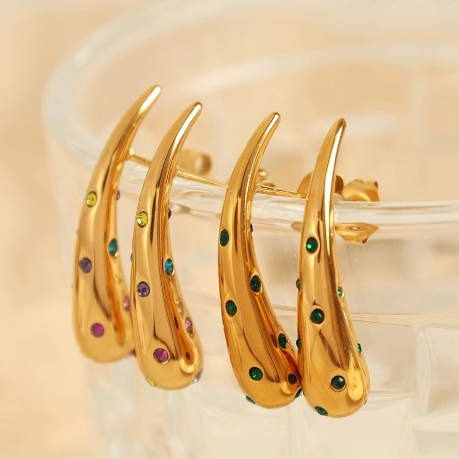 Elegant Water Droplets Rhinestones 18K Gold Plated Ear Studs