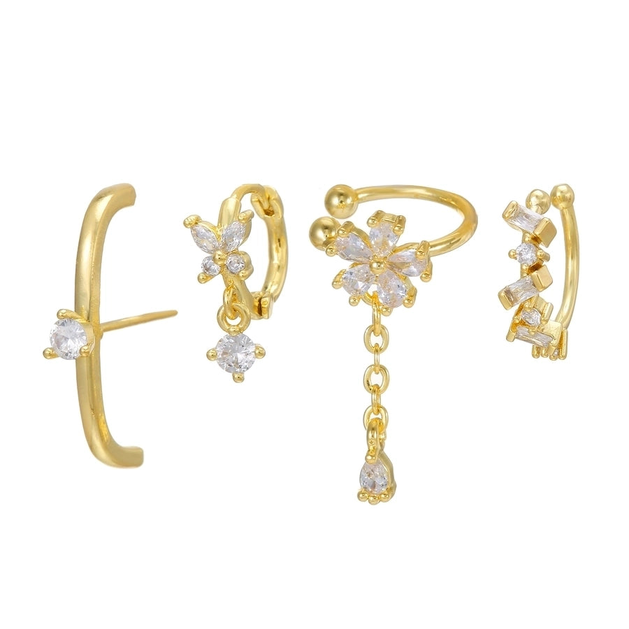 1 Set Sweet Classic Style Flower Butterfly Zircon 18K Gold Plated Ear Cuffs