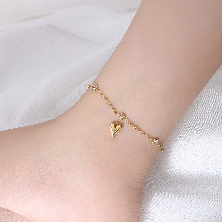 peach heart 18k gold zircon anklet