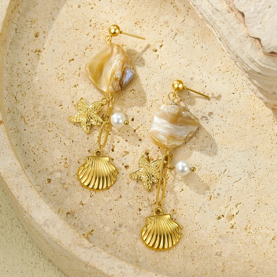 Scallop Starfish Drop Earrings