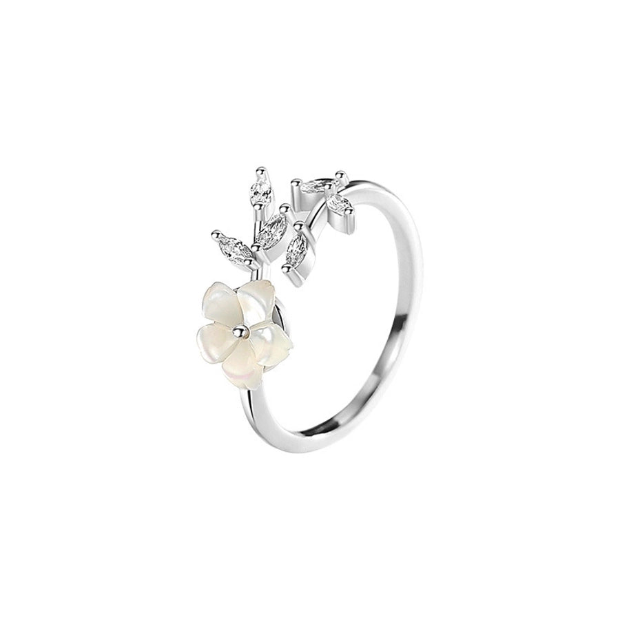 925 Sterling Silver Zircon Flower Open Rings