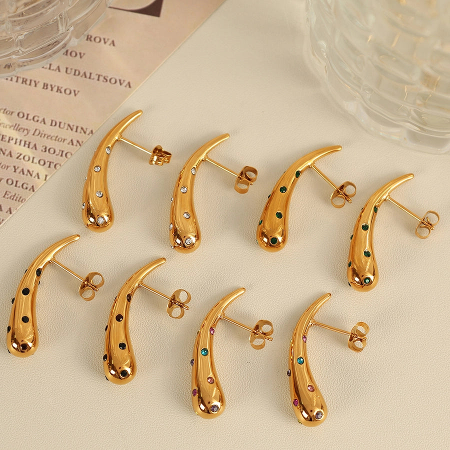 Elegant Water Droplets Rhinestones 18K Gold Plated Ear Studs