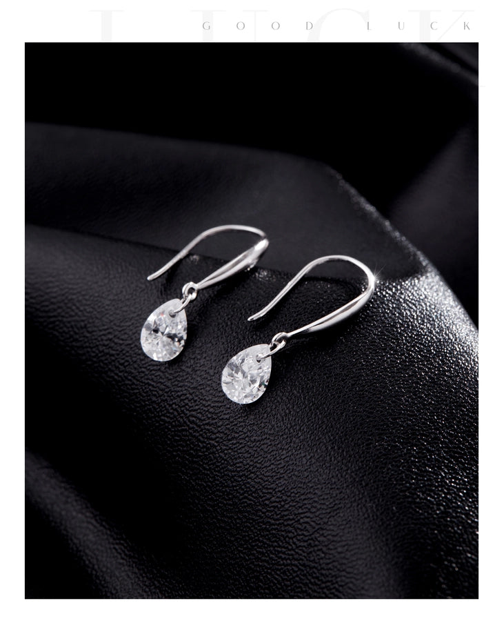 Zircon 925 Sterling Silver Water Droplets Drop Earrings