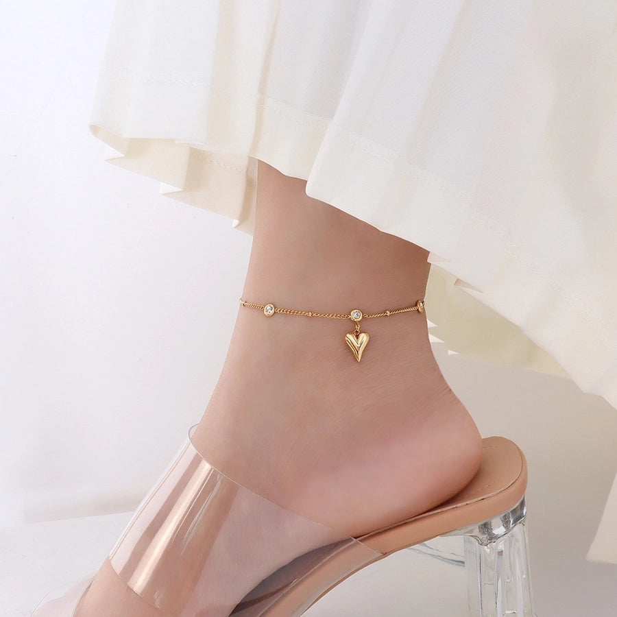 peach heart 18k gold zircon anklet