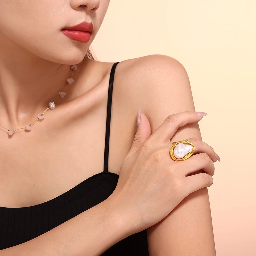 Luxurious Pearl 18K Gold Plated Open Rings