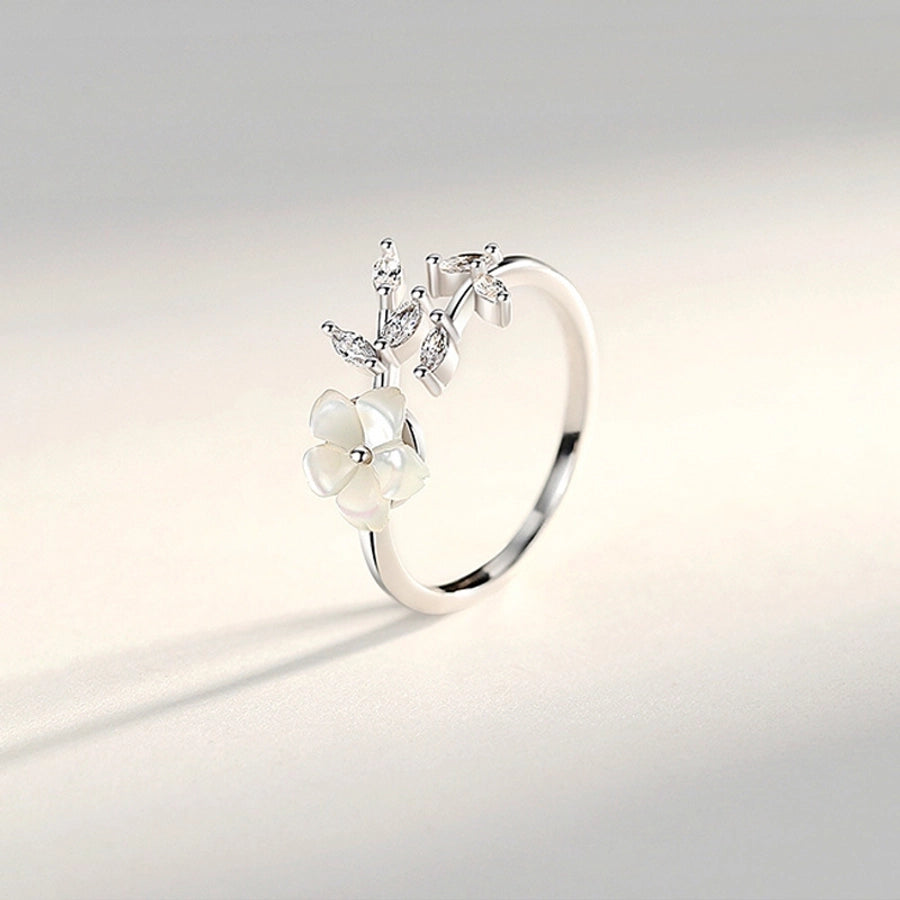 925 Sterling Silver Zircon Flower Open Rings