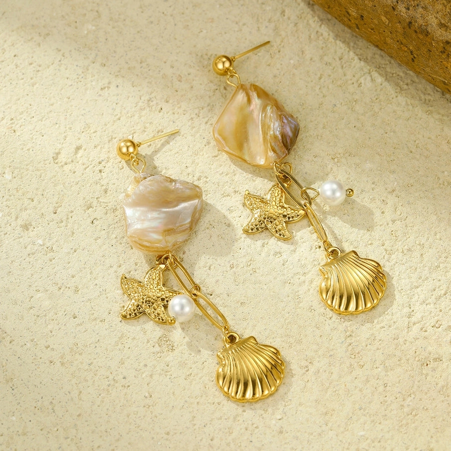 Scallop Starfish Drop Earrings