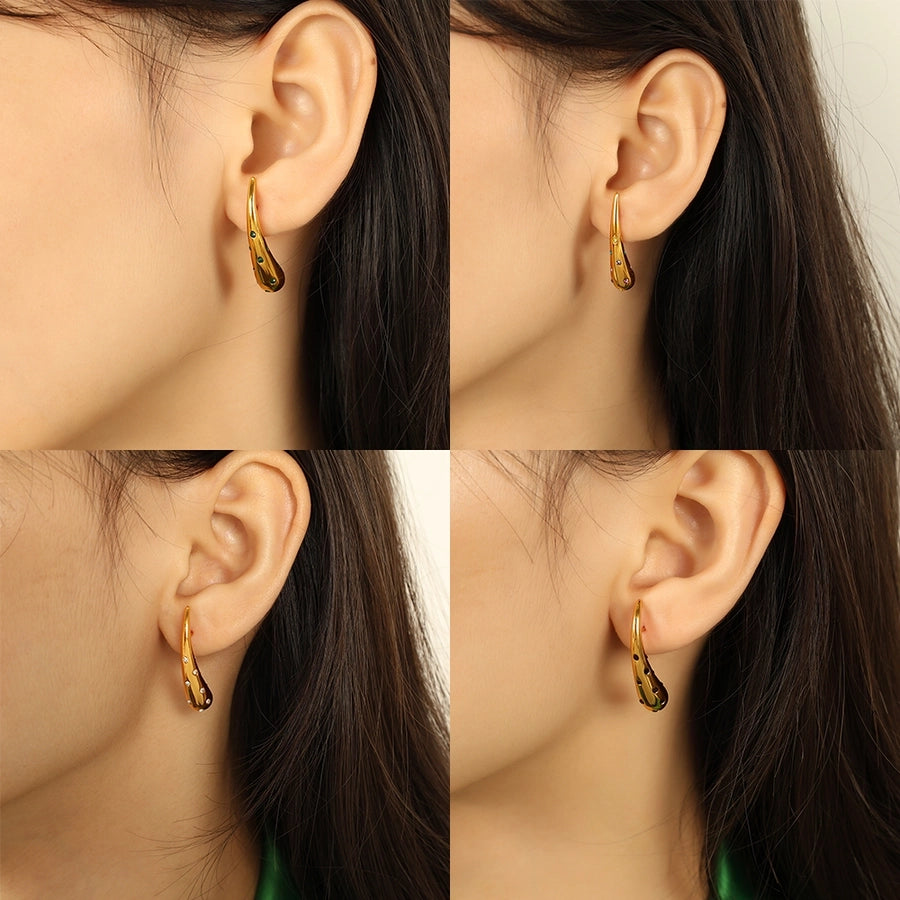 Elegant Water Droplets Rhinestones 18K Gold Plated Ear Studs