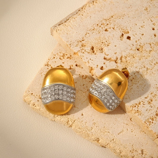 Shiny Oval 18K Gold Plated Ear Studs