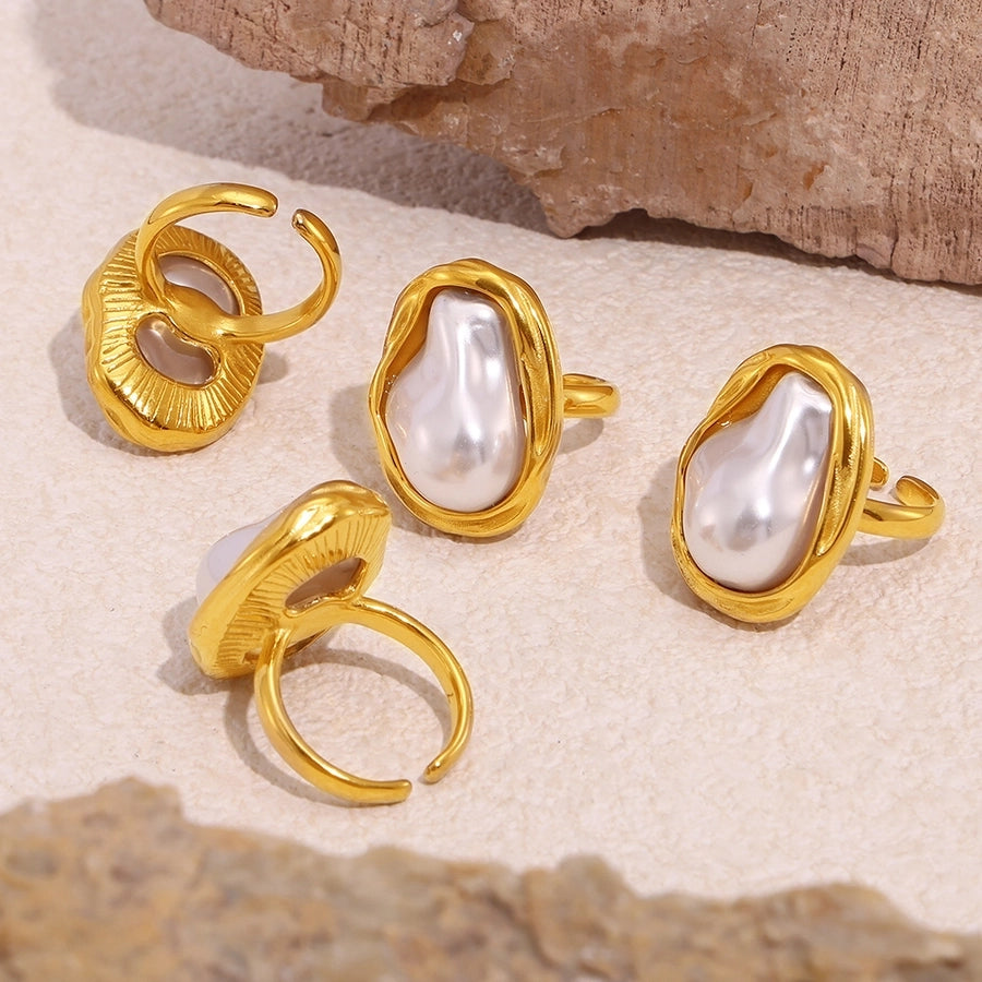 Luxurious Pearl 18K Gold Plated Open Rings