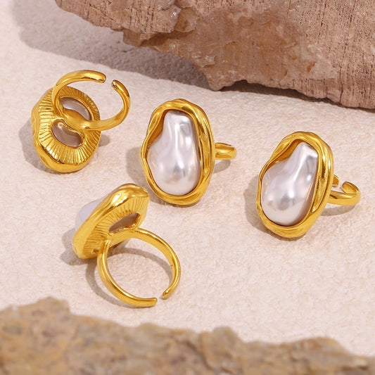 Luxurious Pearl 18K Gold Plated Open Rings