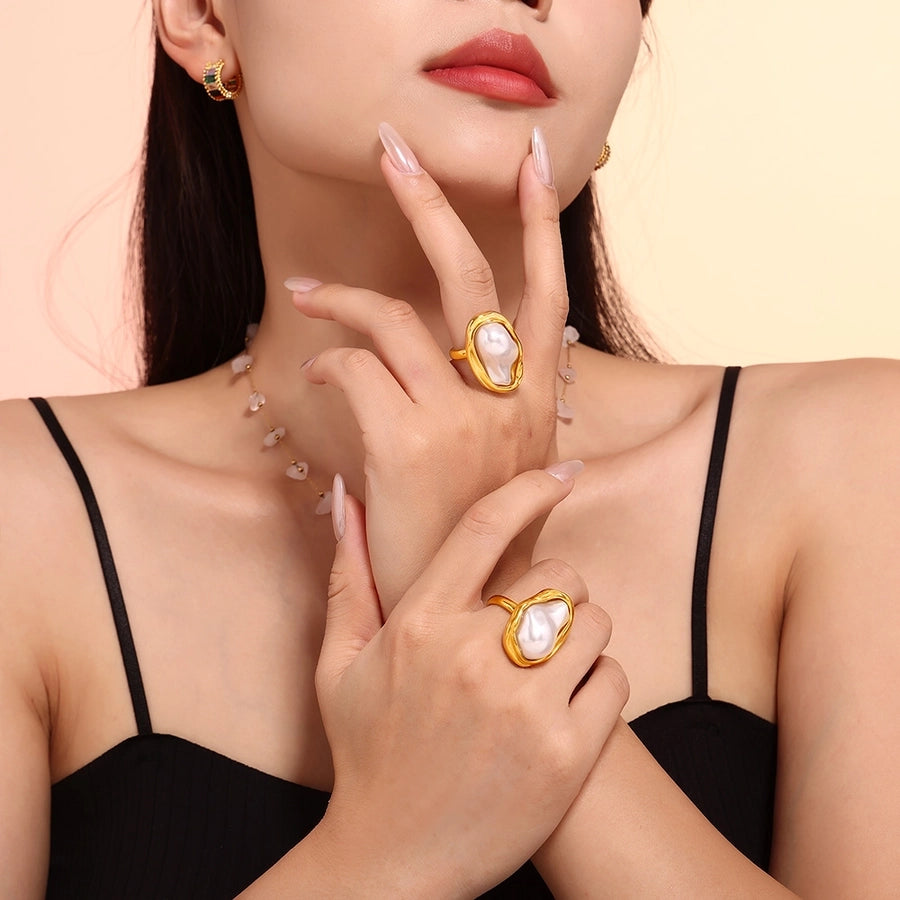 Luxurious Pearl 18K Gold Plated Open Rings