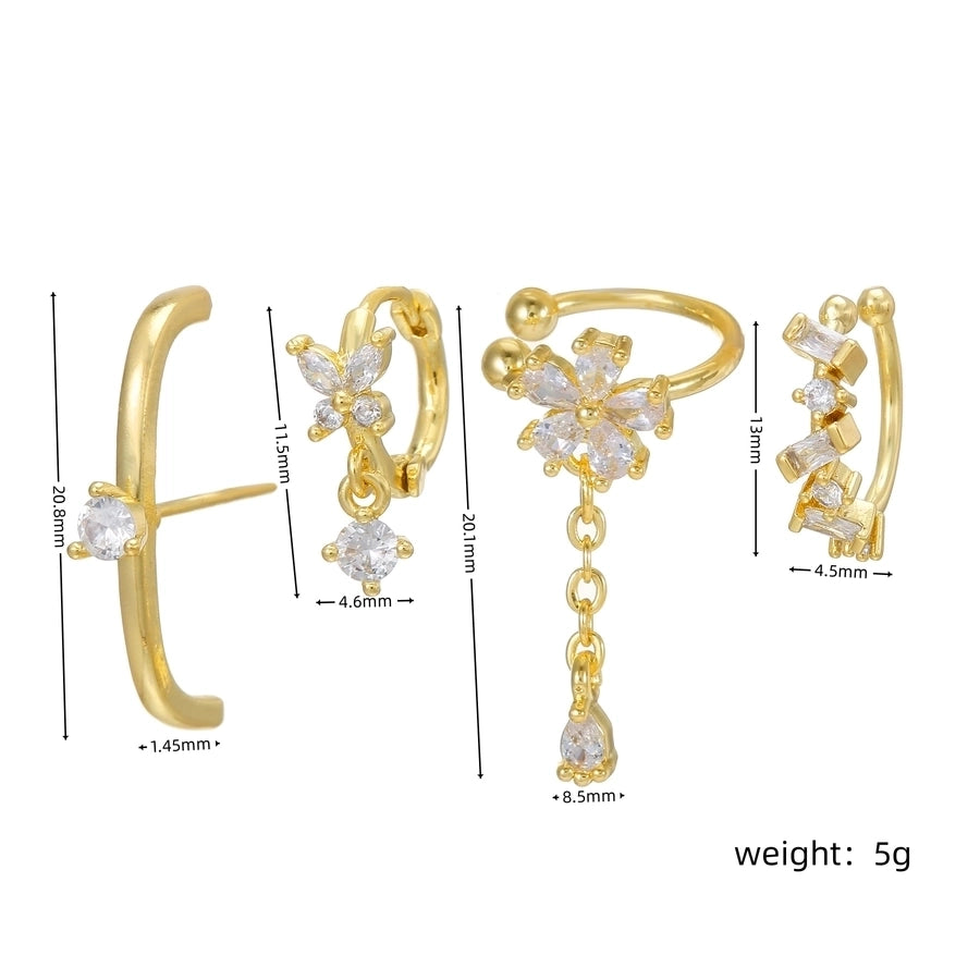 1 Set Sweet Classic Style Flower Butterfly Zircon 18K Gold Plated Ear Cuffs