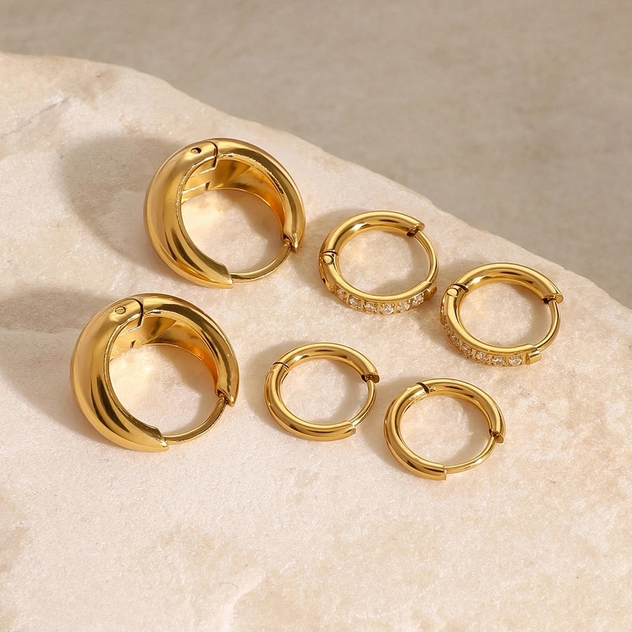 3 Pairs Simple Style 18k Gold Plated Earrings